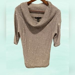 INC Grey With Silver Sequin Cowl Neck Sweater Size L